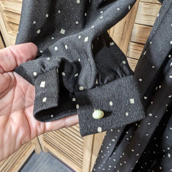 VINTAGE Strait Lane Black Polka Dot Midi Dress with Belt Size 12 - Picture 12 of 14